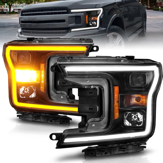 Anzo USA | Projector Headlight Set w/Plank Style Switchback Black Housing Pair | Fits F-150 | 111509