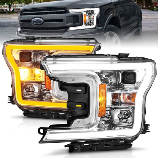 Anzo USA | Projector Headlight Set w/Plank Style Switchback Chorme Housing Pair | Fits F-150 | 111510