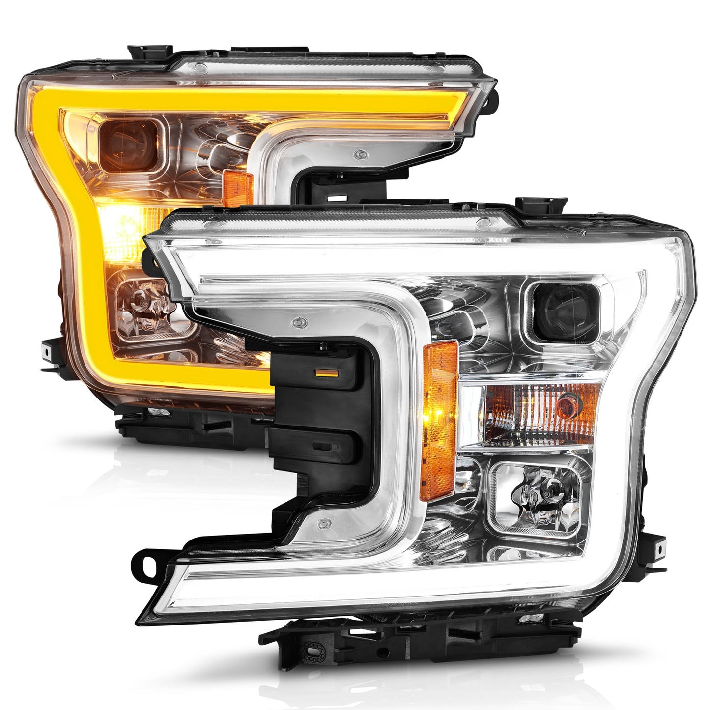 Anzo USA | Projector Headlight Set w/Plank Style Switchback Chorme Housing Pair | Fits F-150 | 111510