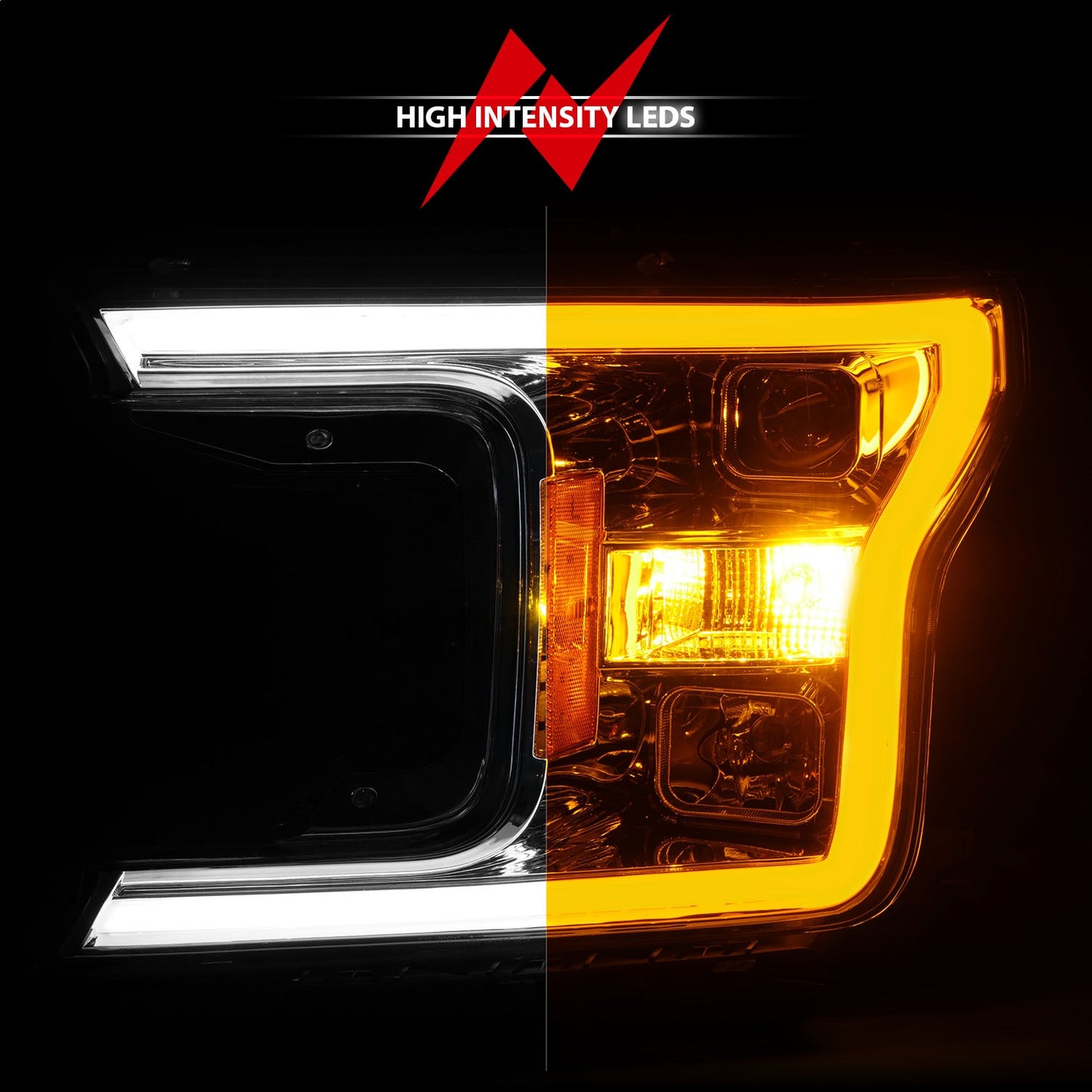 Anzo USA | Projector Headlight Set w/Plank Style Switchback Chorme Housing Pair | Fits F-150 | 111510