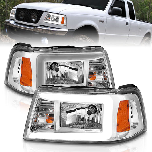 Anzo USA | Crystal Headlight Set Chorme Housing Pair w/Light Bar | Fits Ranger | 111512