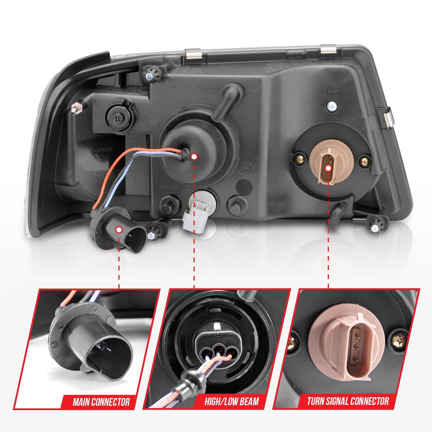 Anzo USA | Crystal Headlight Set Chorme Housing Pair w/Light Bar | Fits Ranger | 111512