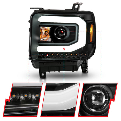 Anzo USA | Projector Headlight Set w/Halo Clear Lens Black Housing w/Light Bar Pair | Fits Sierra 1500 | 111513