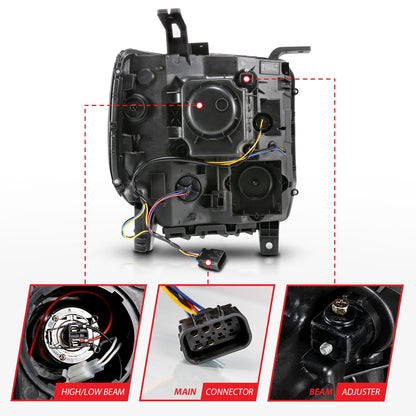 Anzo USA | Projector Headlight Set w/Halo Clear Lens Black Housing w/Light Bar Pair | Fits Sierra 1500 | 111513
