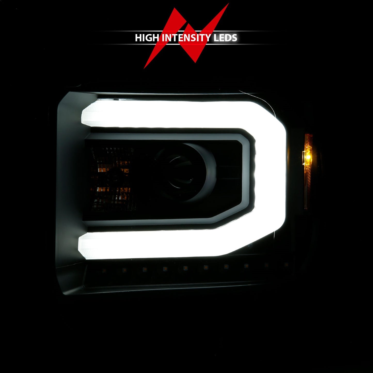 Anzo USA | Projector Headlight Set w/Halo Clear Lens Black Housing w/Light Bar Pair | Fits Sierra 1500 | 111513