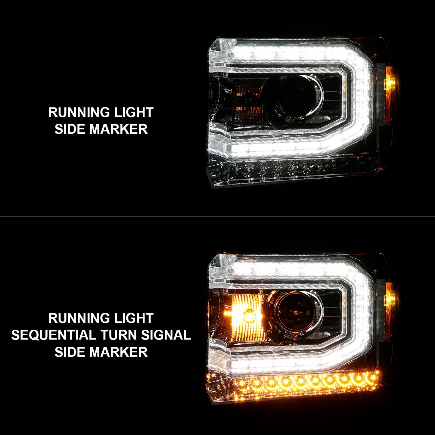 Anzo USA | Projector Headlight Set w/Halo Clear Lens Chorme Housing w/Light Bar Pair | Fits Sierra 1500 | 111514