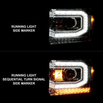 Anzo USA | Projector Headlight Set w/Halo Clear Lens Chorme Housing w/Light Bar Pair | Fits Sierra 1500 | 111514