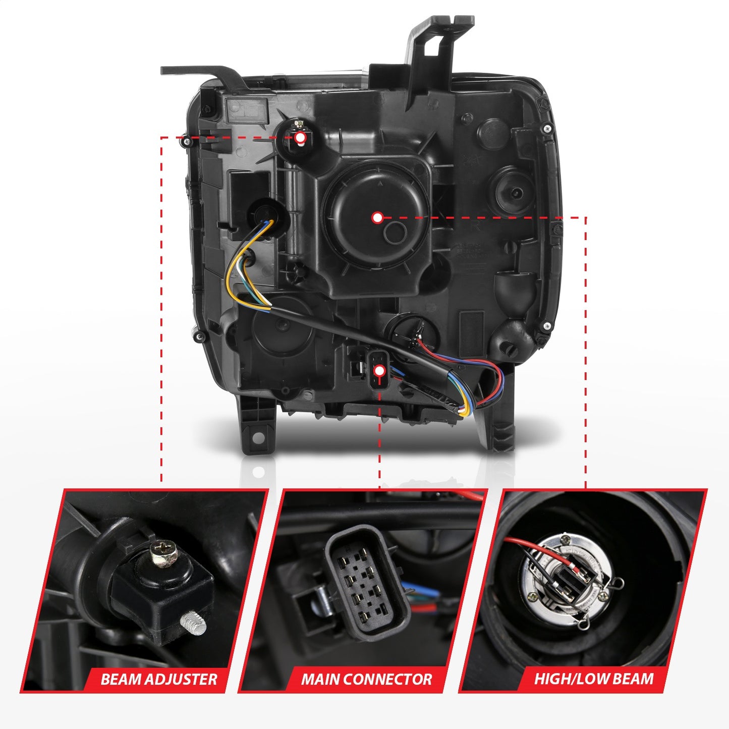 Anzo USA | Projector Headlight Set w/Halo Clear Lens Chorme Housing w/Light Bar Pair | Fits Sierra 1500 | 111514