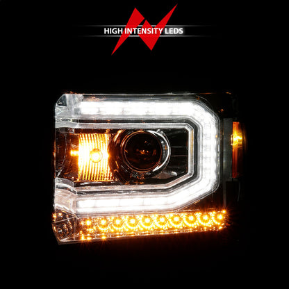 Anzo USA | Projector Headlight Set w/Halo Clear Lens Chorme Housing w/Light Bar Pair | Fits Sierra 1500 | 111514
