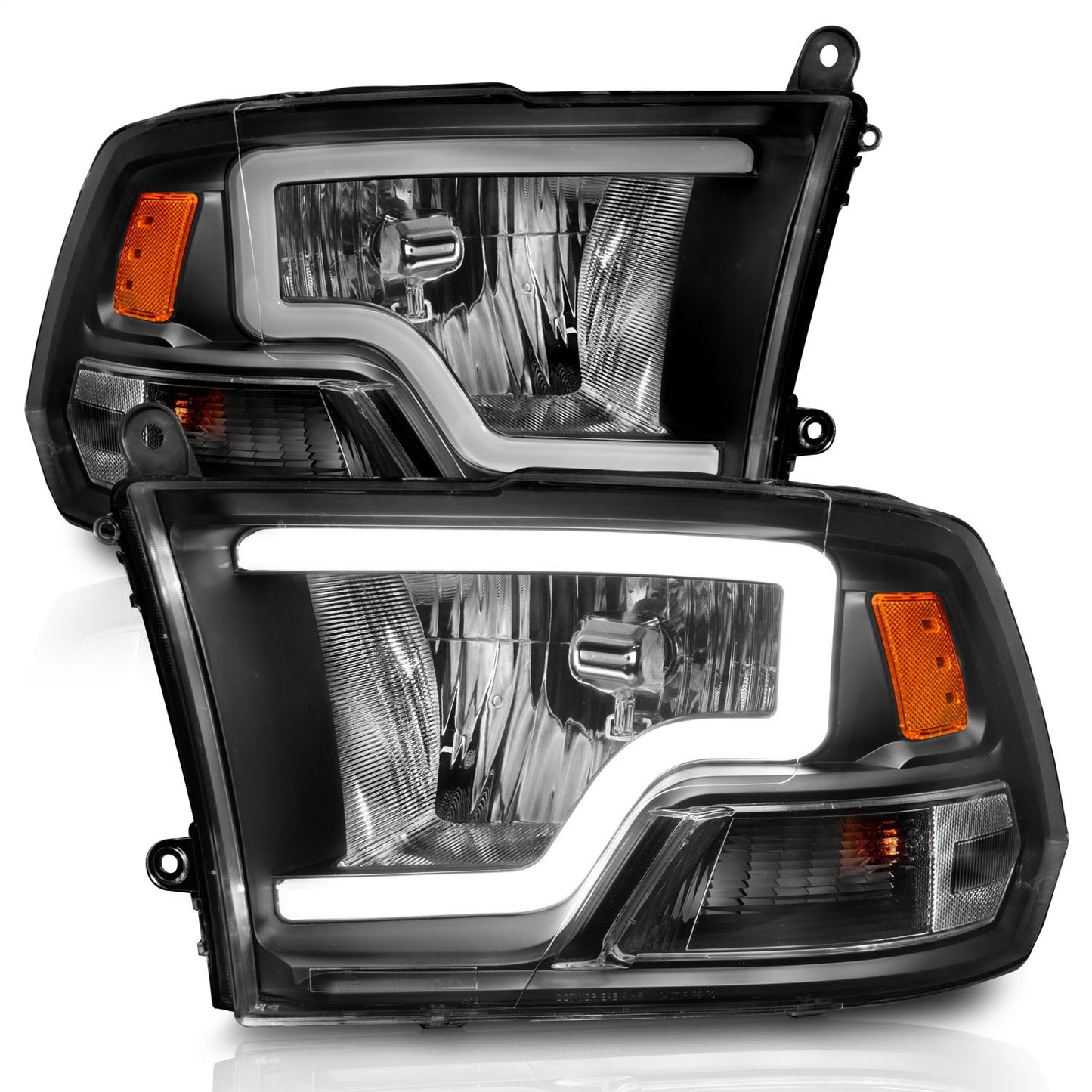 Anzo USA | Crystal Headlight Set Black Housing Pair w/Light Bar | Fits Ram 1500 | 111515