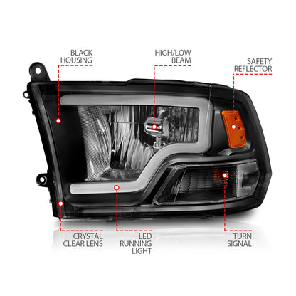 Anzo USA | Crystal Headlight Set Black Housing Pair w/Light Bar | Fits Ram 1500 | 111515