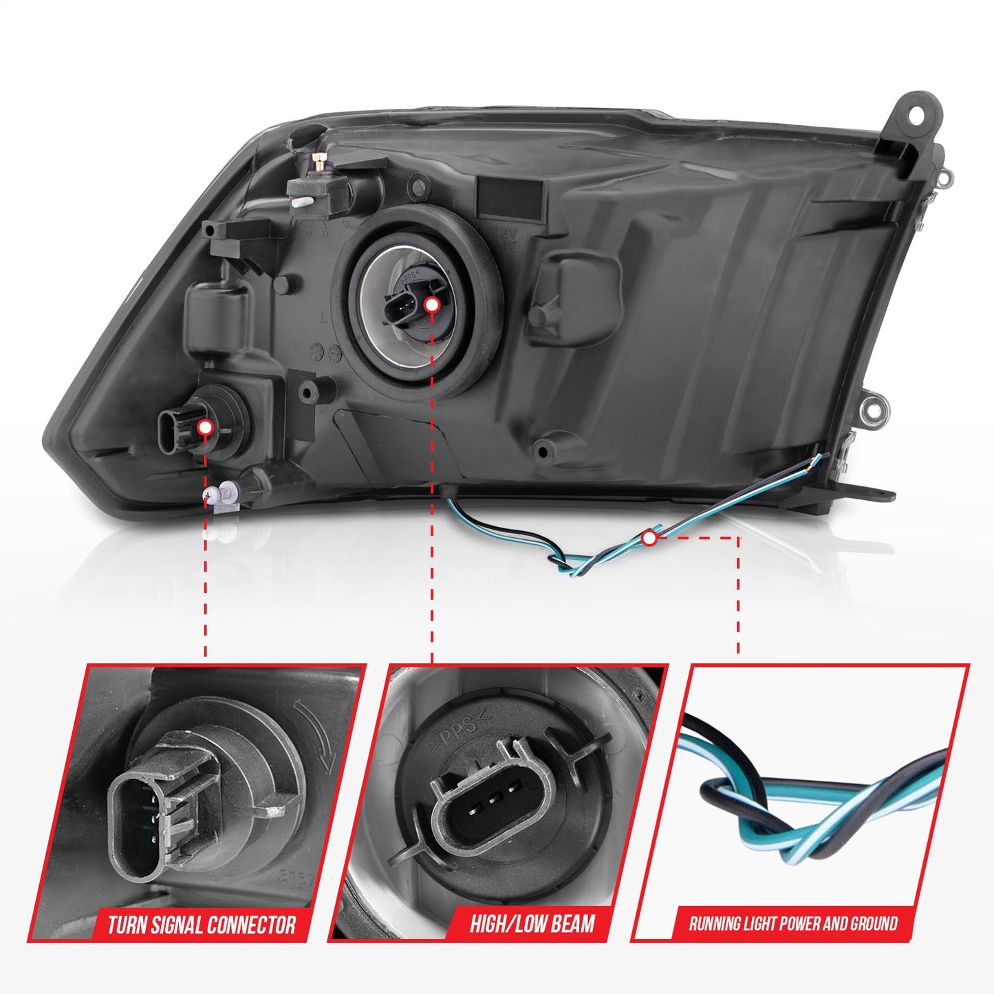 Anzo USA | Crystal Headlight Set Black Housing Pair w/Light Bar | Fits Ram 1500 | 111515