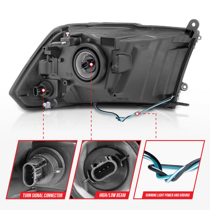Anzo USA | Crystal Headlight Set Black Housing Pair w/Light Bar | Fits Ram 1500 | 111515