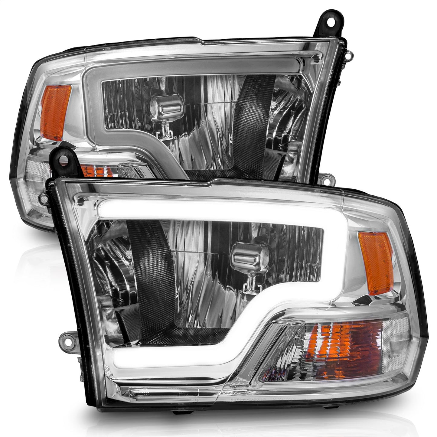 Anzo USA | Crystal Headlight Set Chorme Housing Pair w/Light Bar | Fits Ram 1500 | 111516