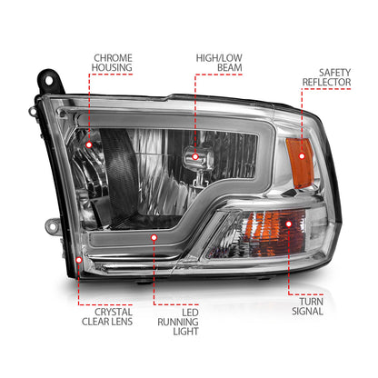 Anzo USA | Crystal Headlight Set Chorme Housing Pair w/Light Bar | Fits Ram 1500 | 111516