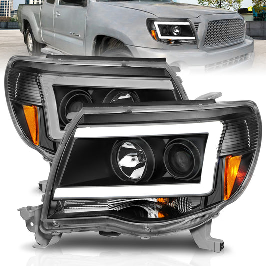 Anzo USA | Projector Headlight Set Clear Lens Black Housing w/Light Bar Pair | Fits Tacoma | 111517