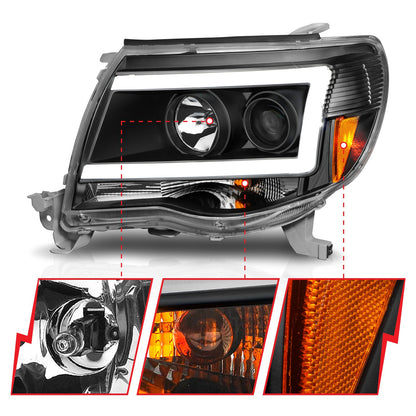 Anzo USA | Projector Headlight Set Clear Lens Black Housing w/Light Bar Pair | Fits Tacoma | 111517