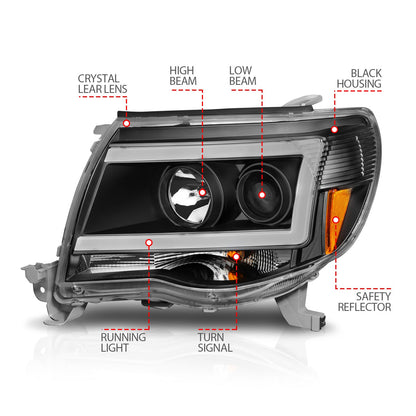 Anzo USA | Projector Headlight Set Clear Lens Black Housing w/Light Bar Pair | Fits Tacoma | 111517