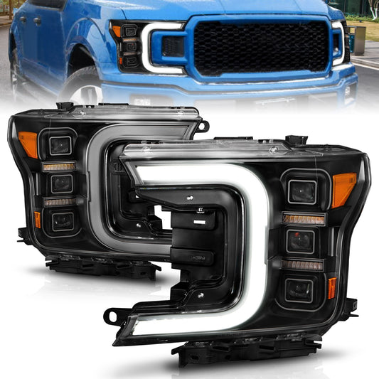 Anzo USA | LED Projector Headlight Black Housing w/Light Bar Sequential Signal Pair | Fits F-150 | 111519
