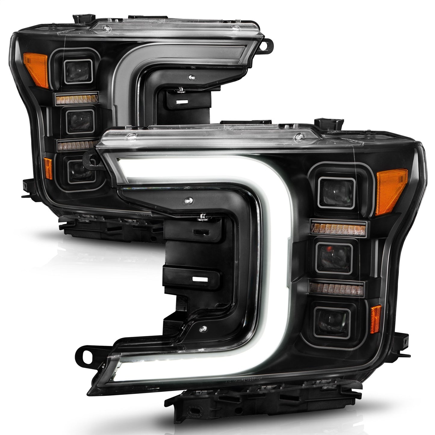 Anzo USA | LED Projector Headlight Black Housing w/Light Bar Sequential Signal Pair | Fits F-150 | 111519