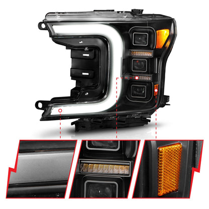 Anzo USA | LED Projector Headlight Black Housing w/Light Bar Sequential Signal Pair | Fits F-150 | 111519