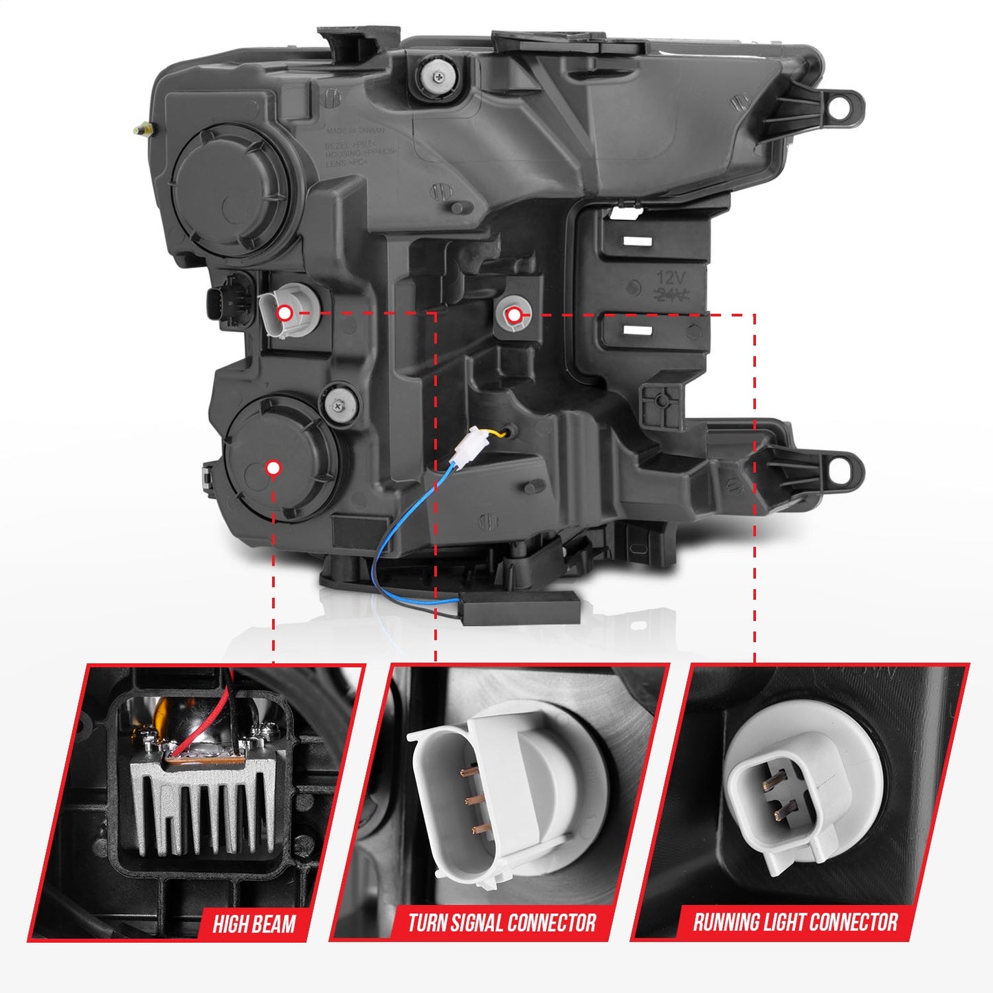 Anzo USA | LED Projector Headlight Black Housing w/Light Bar Sequential Signal Pair | Fits F-150 | 111519