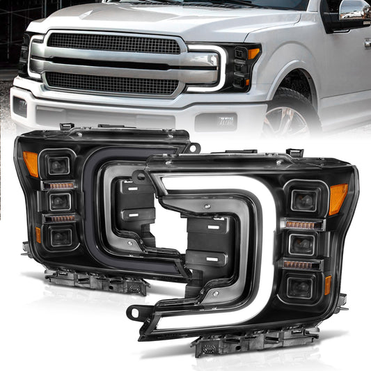 Anzo USA | LED Projector Headlight Black Housing w/Smoke Bar Sequential Signal Pair | Fits F-150 | 111520