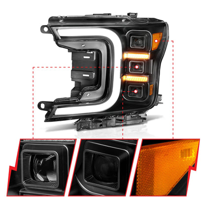 Anzo USA | LED Projector Headlight Black Housing w/Smoke Bar Sequential Signal Pair | Fits F-150 | 111520