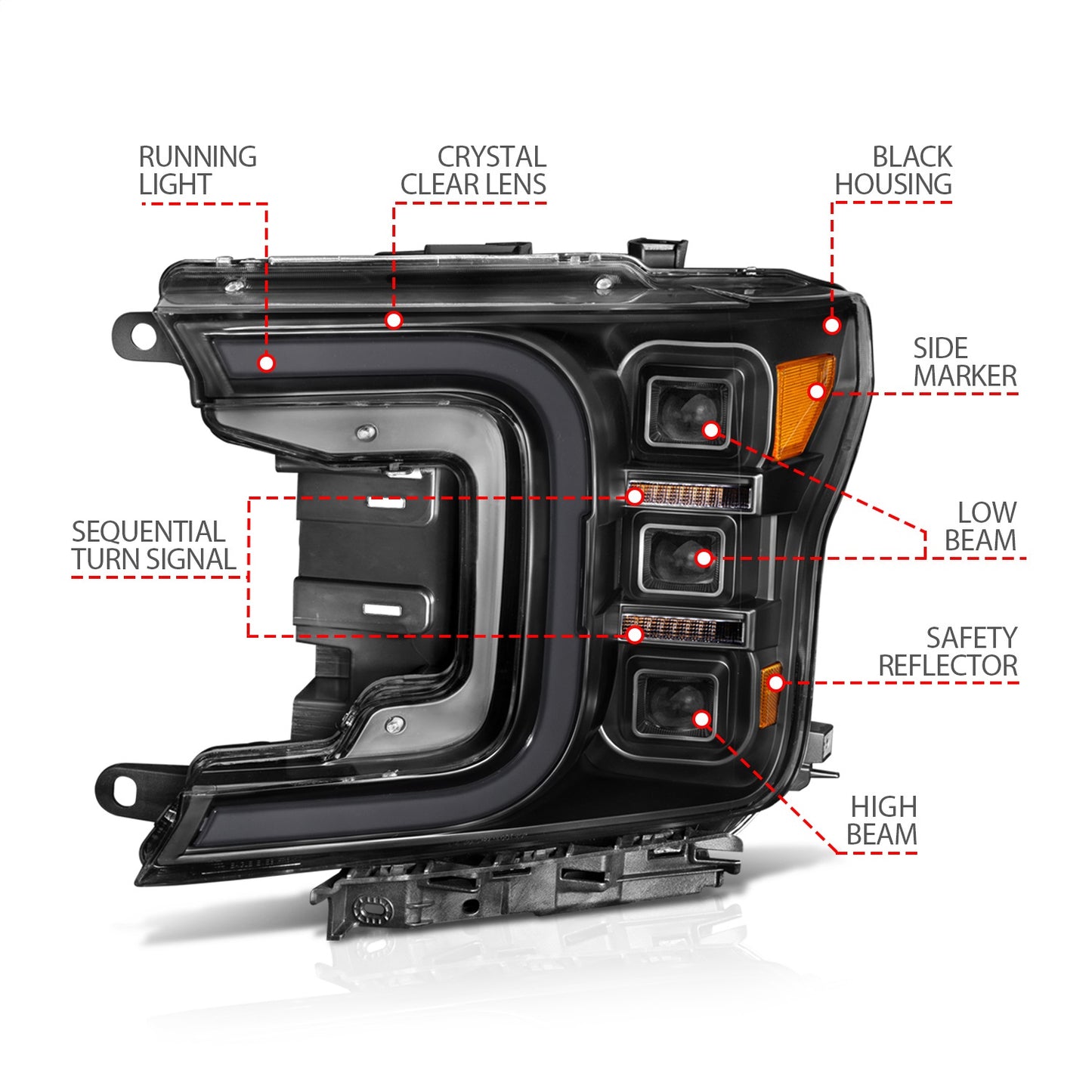 Anzo USA | LED Projector Headlight Black Housing w/Smoke Bar Sequential Signal Pair | Fits F-150 | 111520