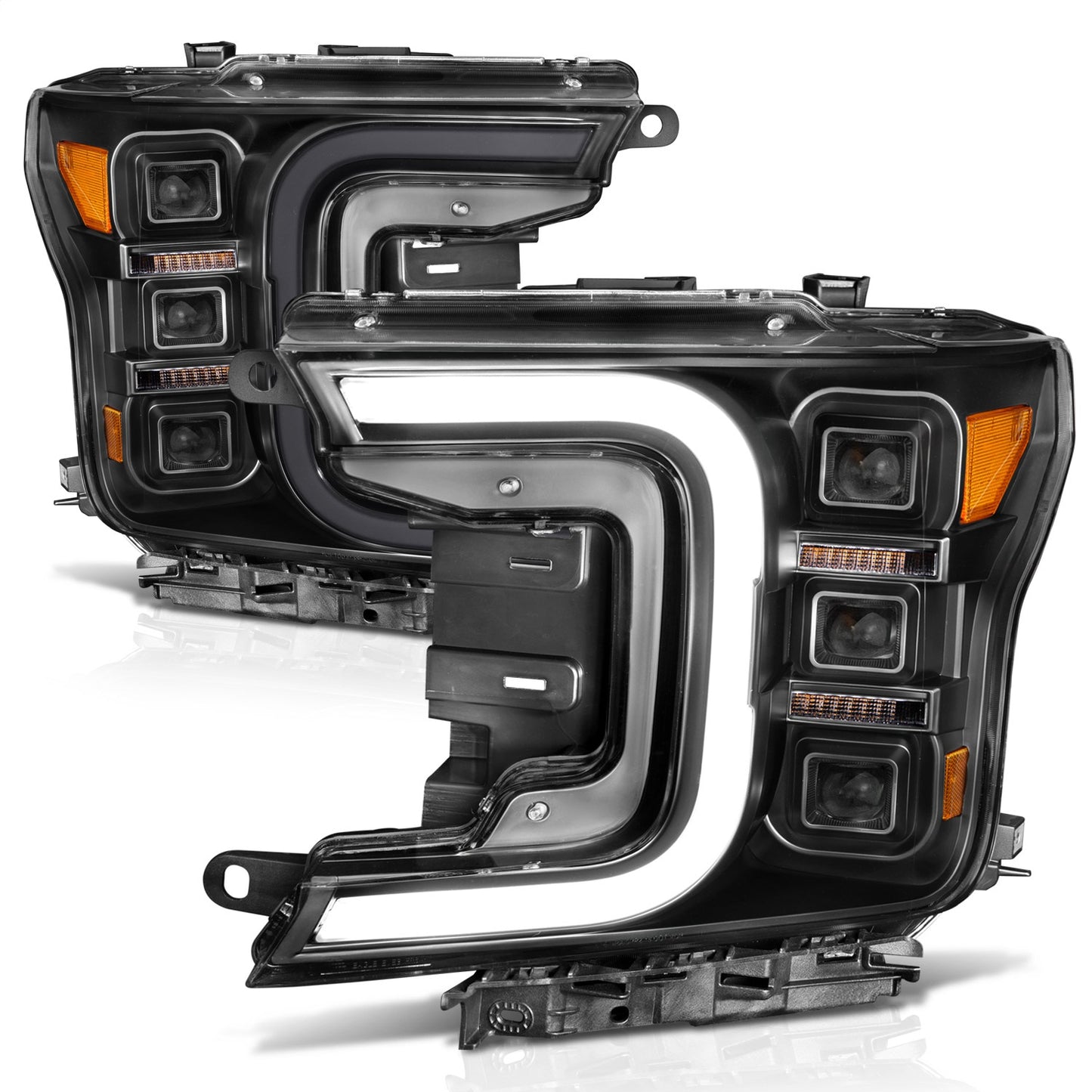 Anzo USA | LED Projector Headlight Black Housing w/Smoke Bar Sequential Signal Pair | Fits F-150 | 111520
