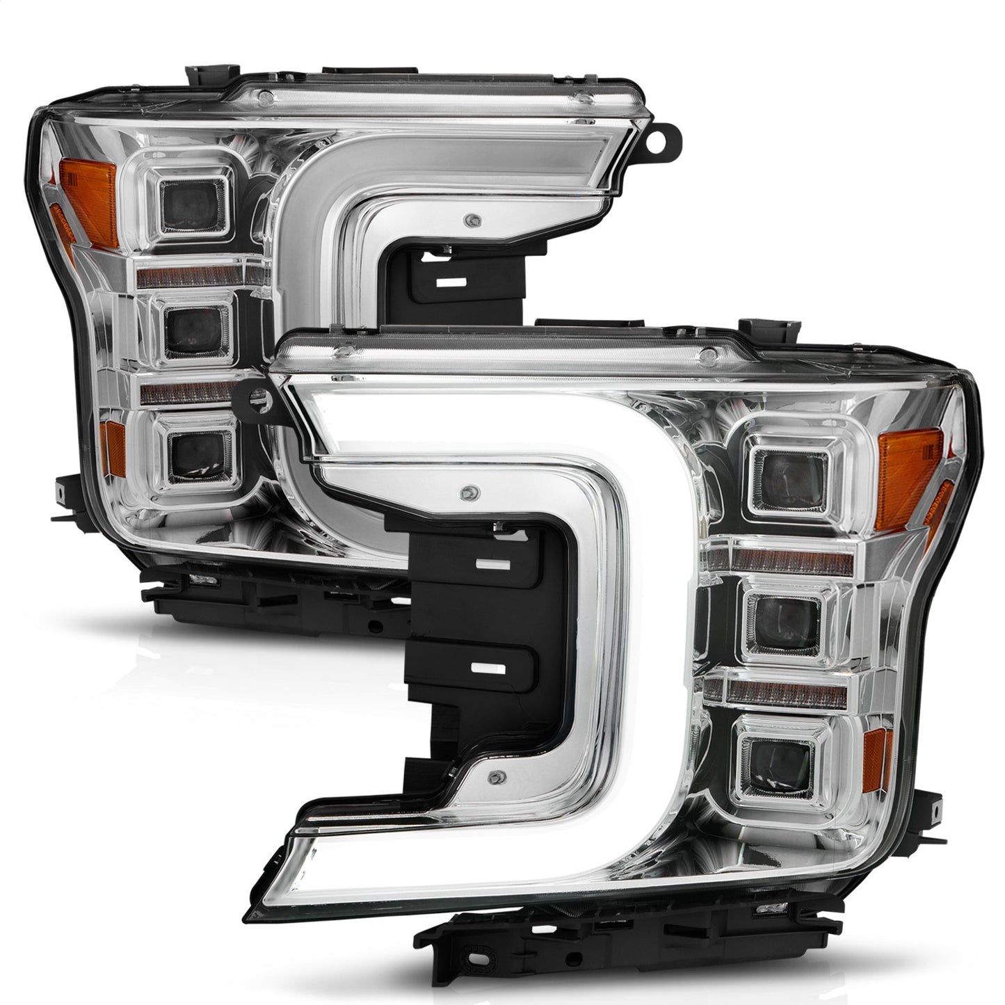 Anzo USA | LED Projector Headlight Chrome Housing w/Light Bar Sequential Signal Pair | Fits F-150 | 111521