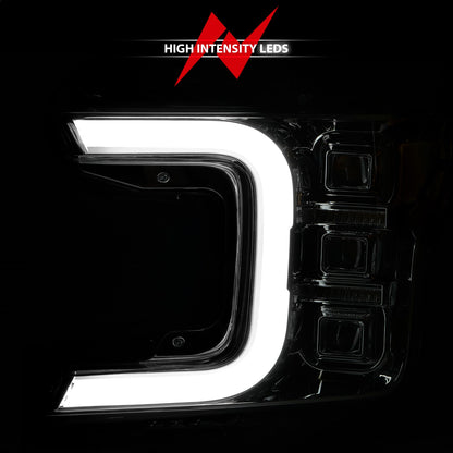 Anzo USA | LED Projector Headlight Chrome Housing w/Light Bar Sequential Signal Pair | Fits F-150 | 111521