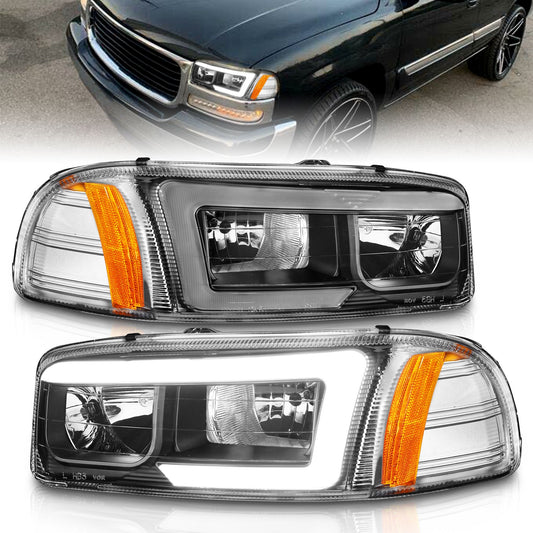 Anzo USA | Crystal Headlight Set Black Housing w/Light Bar | Fits Sierra 1500 | 111522