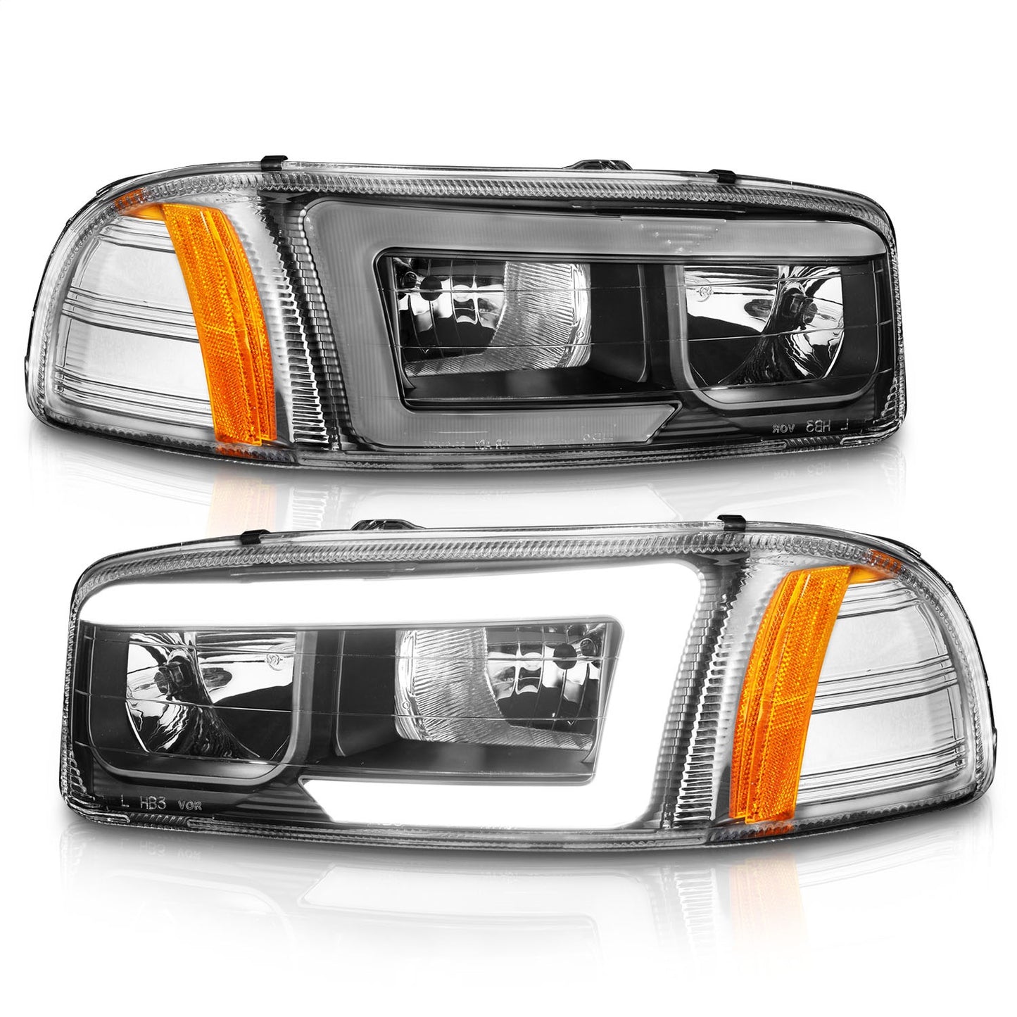 Anzo USA | Crystal Headlight Set Black Housing w/Light Bar | Fits Sierra 1500 | 111522