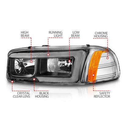 Anzo USA | Crystal Headlight Set Black Housing w/Light Bar | Fits Sierra 1500 | 111522