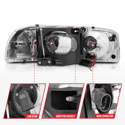 Anzo USA | Crystal Headlight Set Black Housing w/Light Bar | Fits Sierra 1500 | 111522