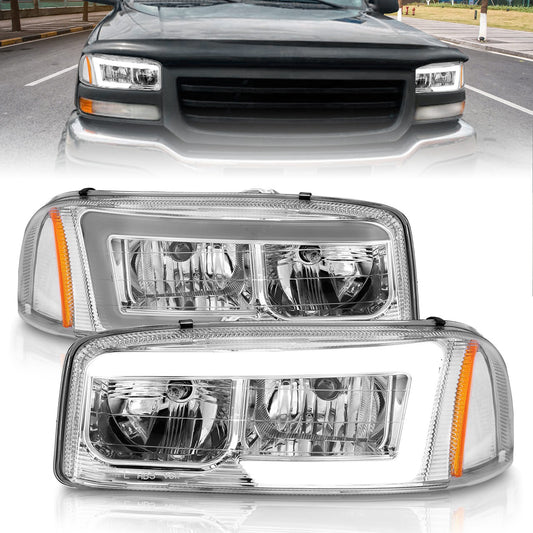 Anzo USA | Crystal Headlight Set Chrome Housing w/Light Bar | Fits Sierra 1500 | 111523