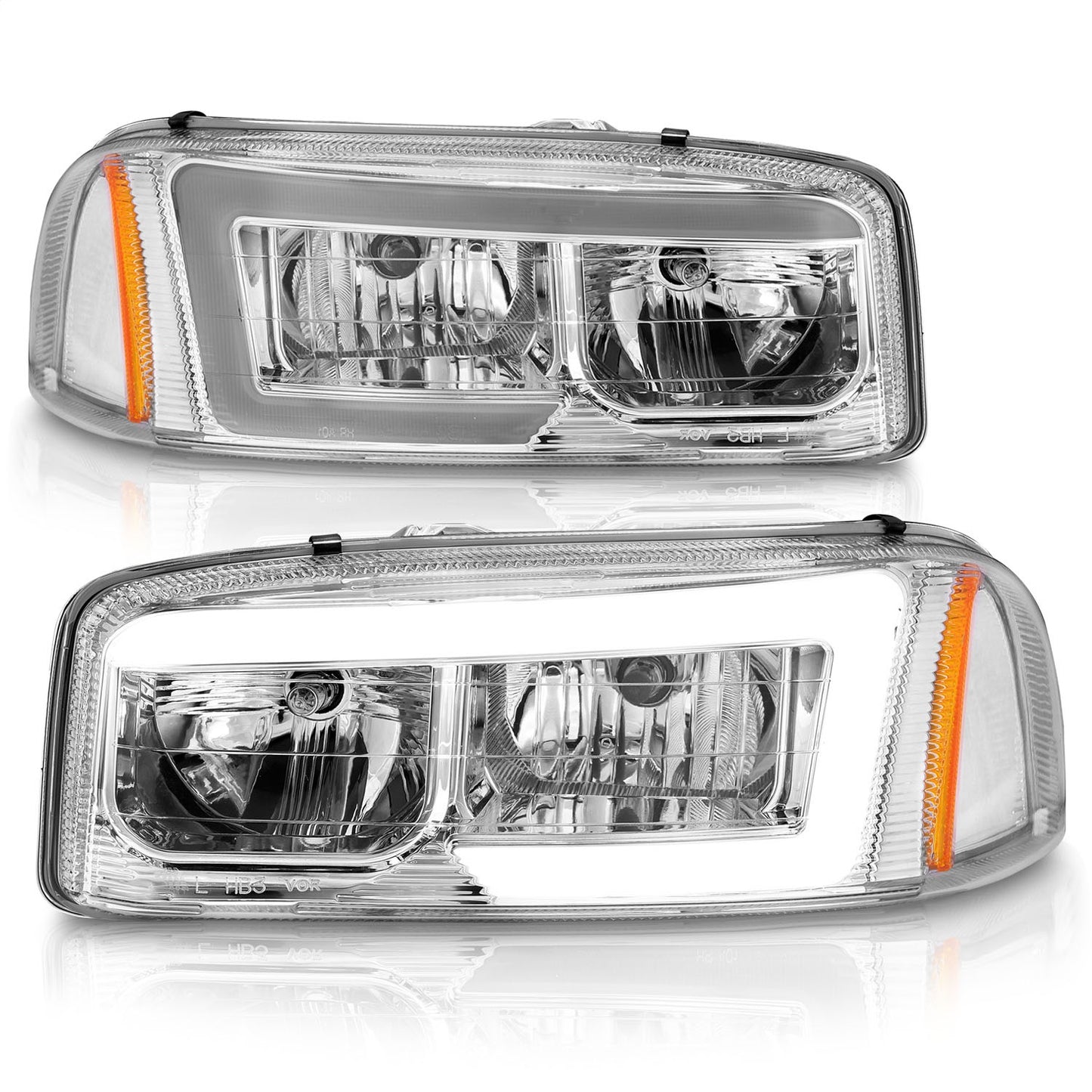 Anzo USA | Crystal Headlight Set Chrome Housing w/Light Bar | Fits Sierra 1500 | 111523