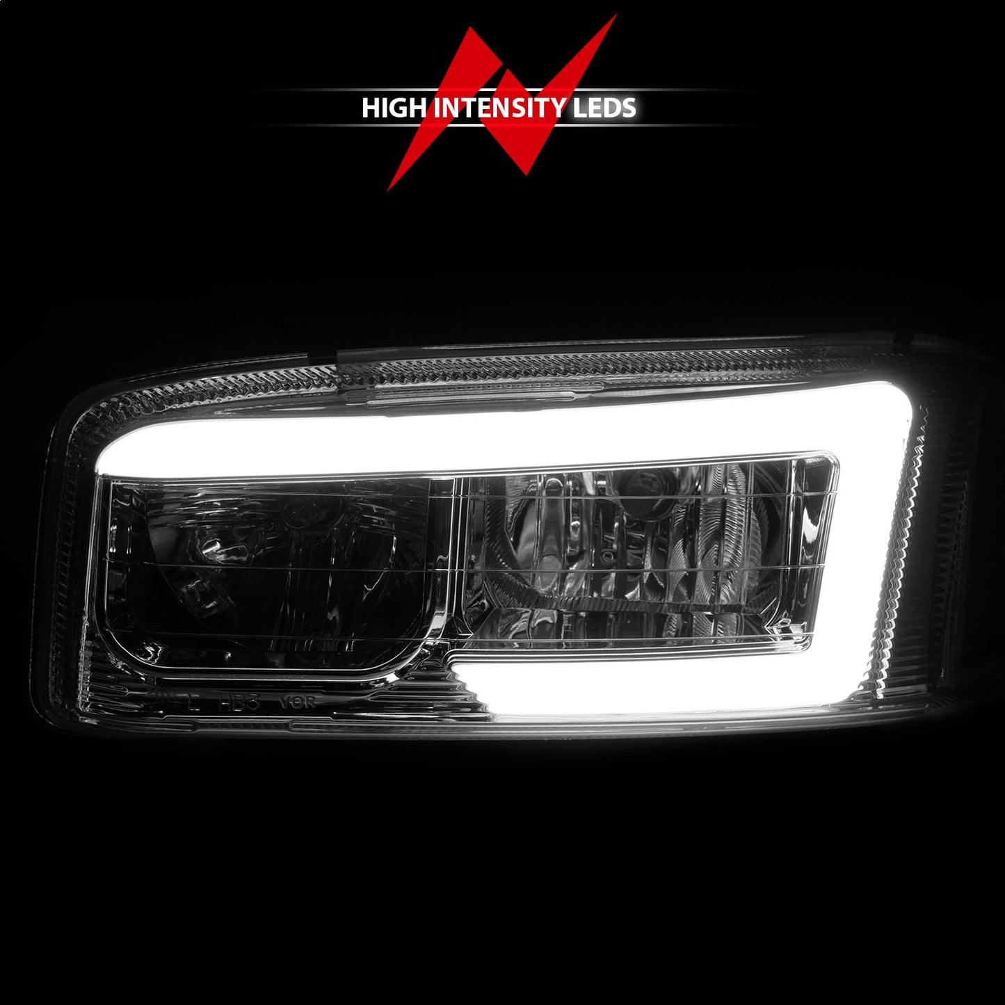 Anzo USA | Crystal Headlight Set Chrome Housing w/Light Bar | Fits Sierra 1500 | 111523