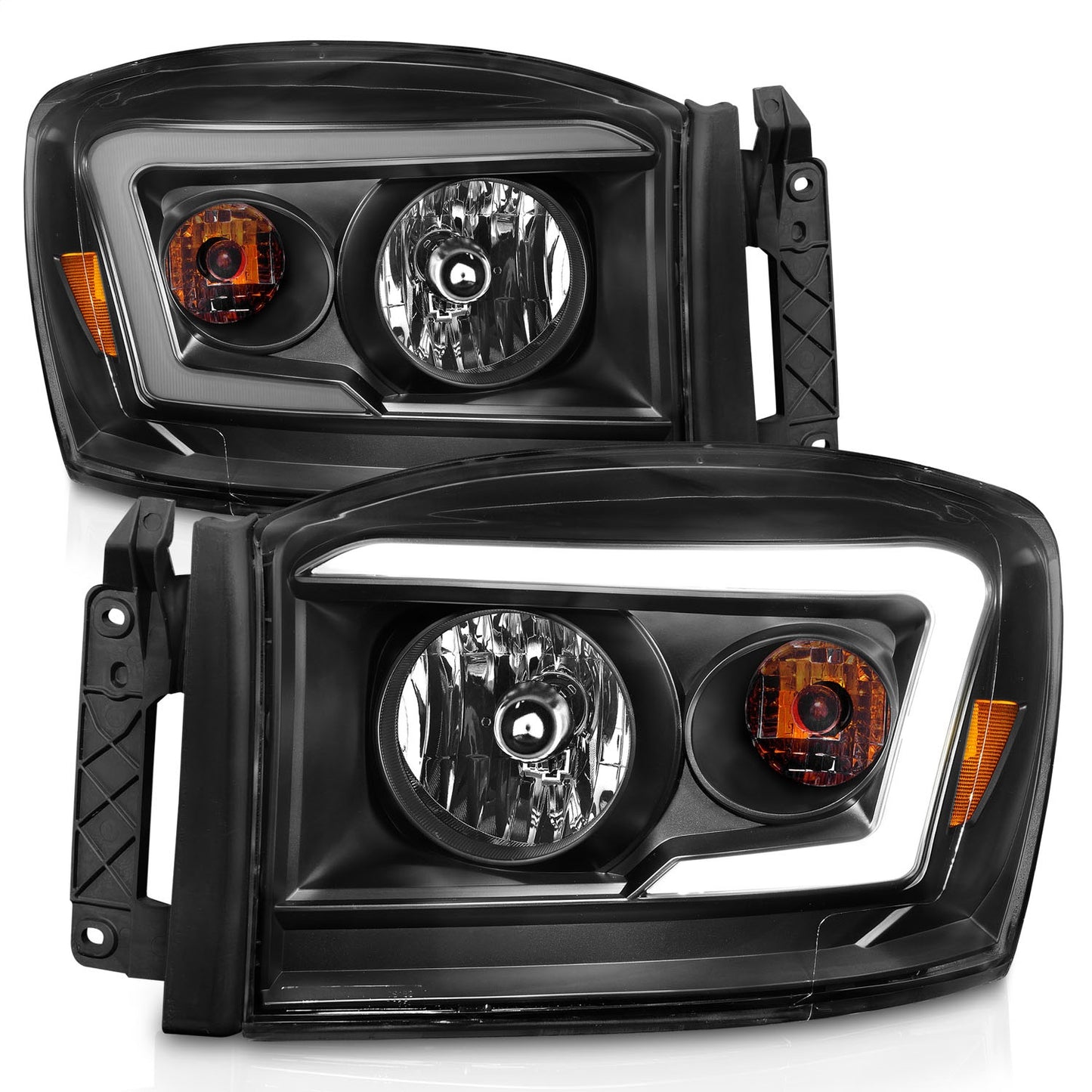 Anzo USA | Crystal Headlight Set Clear Lens Black Housing w/Light Bar Pair | Fits Ram 1500 | 111524