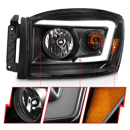 Anzo USA | Crystal Headlight Set Clear Lens Black Housing w/Light Bar Pair | Fits Ram 1500 | 111524