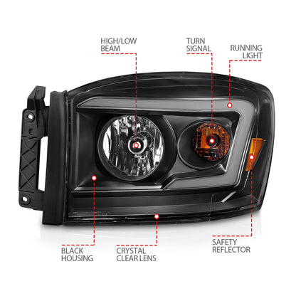 Anzo USA | Crystal Headlight Set Clear Lens Black Housing w/Light Bar Pair | Fits Ram 1500 | 111524