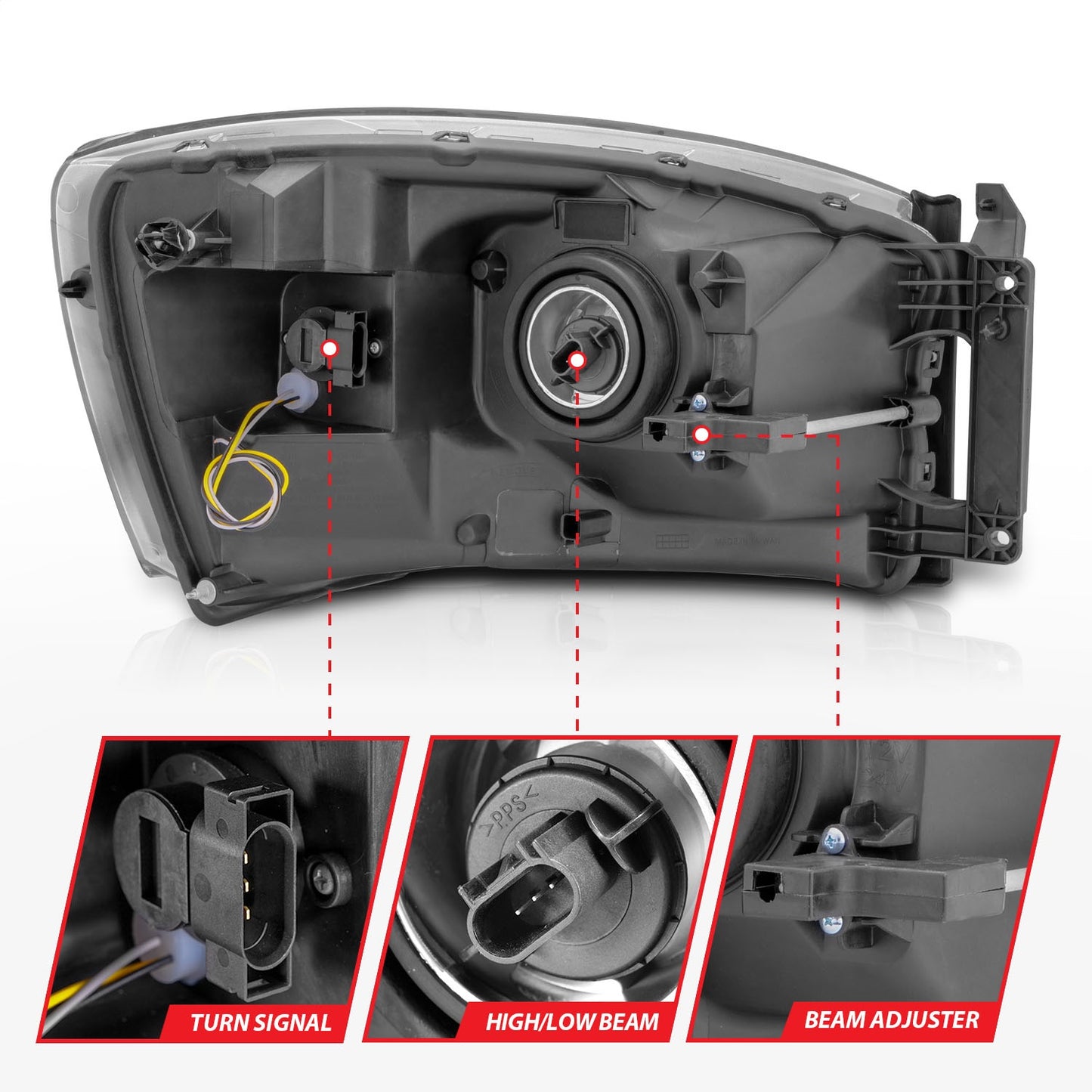 Anzo USA | Crystal Headlight Set Clear Lens Black Housing w/Light Bar Pair | Fits Ram 1500 | 111524
