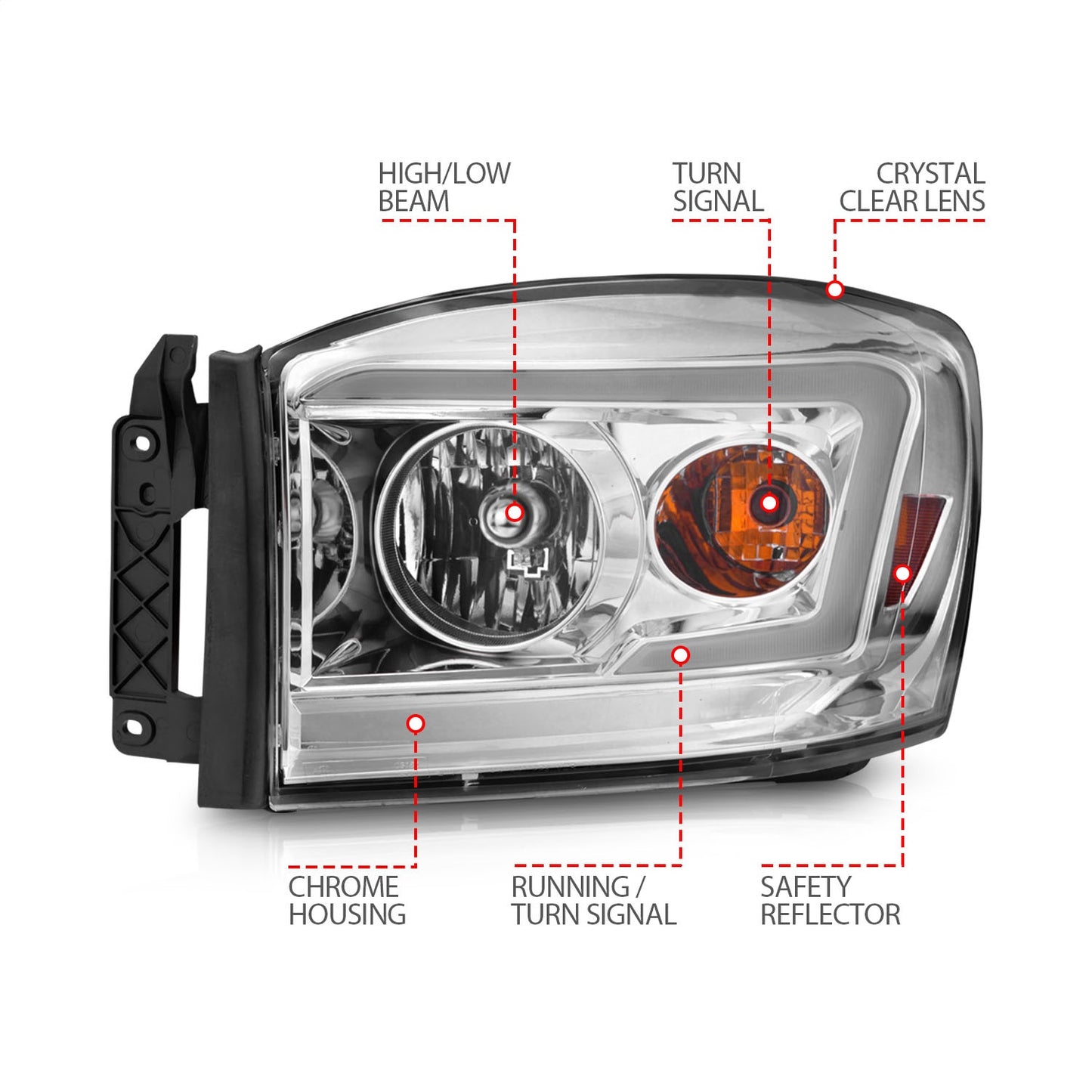 Anzo USA | Crystal Headlight Set Clear Lens Chrome Housing w/Light Bar Pair | Fits Ram 1500 | 111525