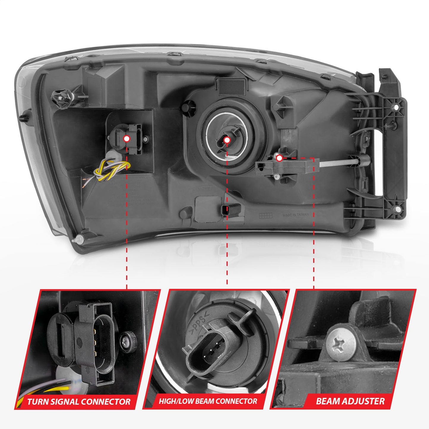 Anzo USA | Crystal Headlight Set Clear Lens Chrome Housing w/Light Bar Pair | Fits Ram 1500 | 111525