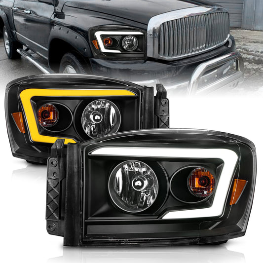 Anzo USA | Crystal Headlight Set Clear Lens Black Housing w/Light Bar Switchback Pair | Fits Ram 1500 | 111526