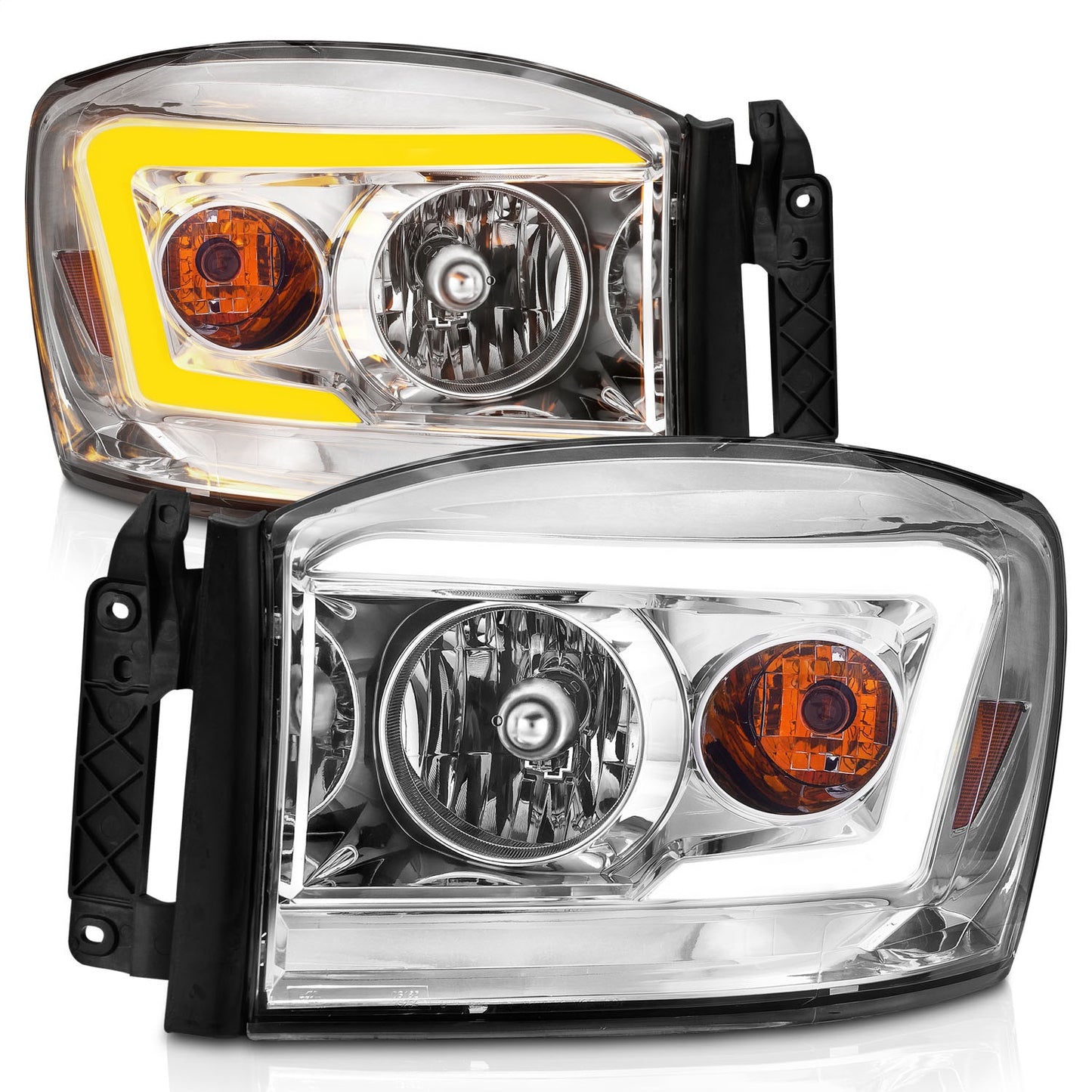 Anzo USA | Crystal Headlight Set Clear Lens Chrome Housing w/Light Bar Switchback Pair | Fits Ram 1500 | 111527