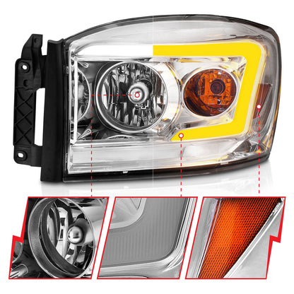 Anzo USA | Crystal Headlight Set Clear Lens Chrome Housing w/Light Bar Switchback Pair | Fits Ram 1500 | 111527