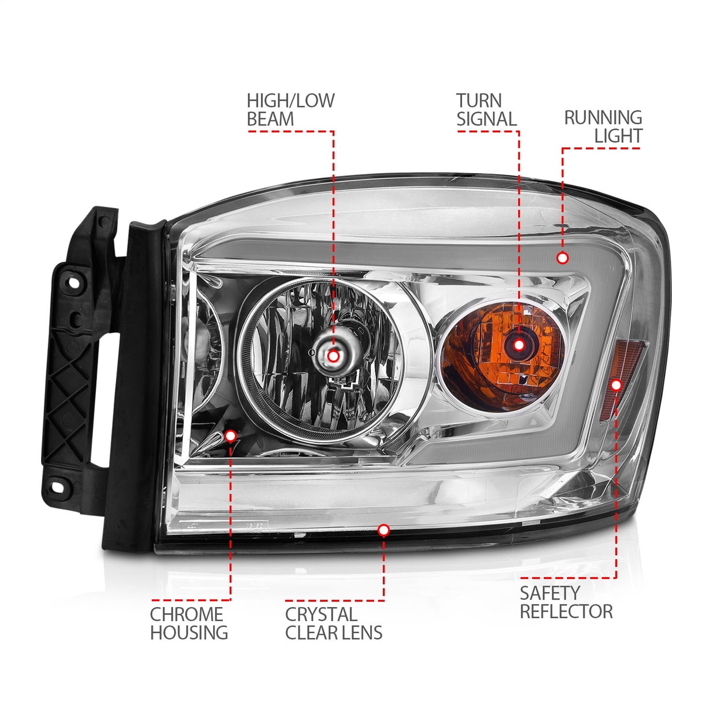 Anzo USA | Crystal Headlight Set Clear Lens Chrome Housing w/Light Bar Switchback Pair | Fits Ram 1500 | 111527