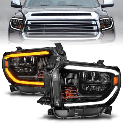 Anzo USA | LED Crystal Headlight Set Halogen Model w/Switchback Clear Lens Black Housing w/DRL Pair | Fits Tundra | 111531